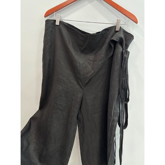 & Other Stories 100% Linen Wrap Pants Size 42 Black Wide Leg Cropped Lagenlook - Picture 6 of 12